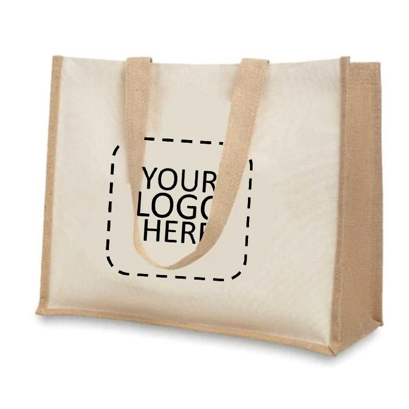 Jute Bag with 10 oz Canvas Sides With Logo